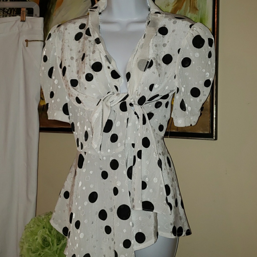 Polka Dotted Wrap Blouse